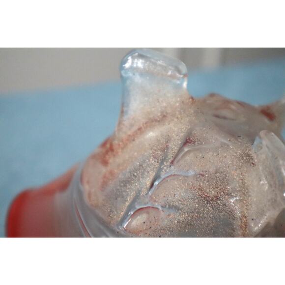 Vintage Sand Art Glass Trinket Bowl Dish Orange Red Ombre Footed Ruffled SIGNED - Picture 6 of 11